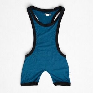 American Jock Mens Wrestling Singlet Teal Blue Black Trim Nylon Lycra Small USA